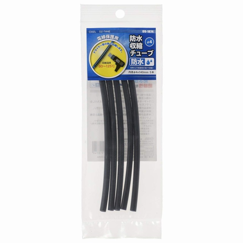 OHM Electric Waterproof Shrink Tube φ4x140mm 5-Piece Set DZ-TW4E 09-1874