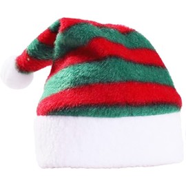 Cute Festive Red Funny Santa Claus Father XMAS Christmas Party Warm Fleece Cap Hat Boy Girl SMALL DOG BREED ONLY Puppy Kitten Cat Accessories Costume Clothes Fancy Dress (Red Green Stripe)
