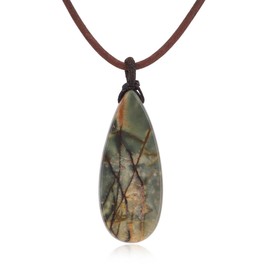 COAI Leather Necklace with Gemstone Drop Pendant Genuine Italian Leather Cord for Men and Women, Stone Leather, Picasso Jasper