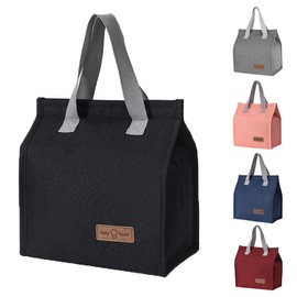 hzbaiyi Lunch Bags for Women Men Leak-Proof Lunch Box Bag Portable Tote Bag Thermal Cooler Waterproof for Adults Men Girls for Work School Picnic Travel (Black)