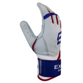 Exote Bolt Baseball and Softball Batting Gloves for Men Women Youth & Adult Sizes -Long & Short Cuff Breathable Leather Baseball Batting Gloves with Extra Grip (Long Cuff- Blue, Adult X-Large)