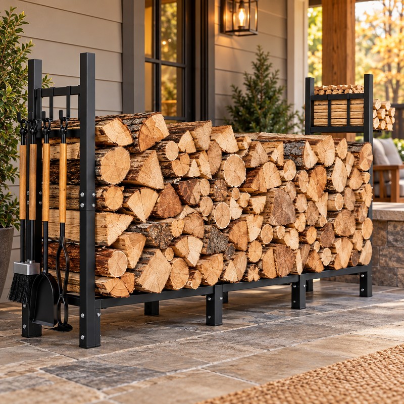 Heavy Duty Firewood Rack for Indoor & Outdoor Log Storage
