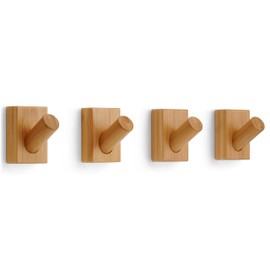 LARHN Wooden Wall Hooks (4-Pack), Wall Mounted Coat Hooks for Wall, Wood Hooks for Hanging - Modern Scandinavian Home Decor - Series 6