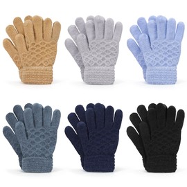 AYPOW 6 Pairs Kids Winter Warm Magic Gloves, Stretchy Thermal Fleece Lining Full Finger Knitted Gloves Mittens for 5-10 Years Old Boys Girls Children, Winter Fit Daily Wearing