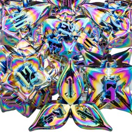 ARUOHHA DDN Metal Dice Set Rainbow D&D Dice Box, 7PCS Leaf Design D&D Dice Polyhedral Set