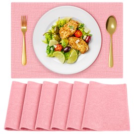 OSUASN Cloth Placemats, Set of 6 Heat-Resistant Cotton Linen Blend Double Layered Machine Washable Place Mats, Wrinkle Free Thick Fabric Dining Table Mats for Indoors & Outdoors (Baby Pink, 6)