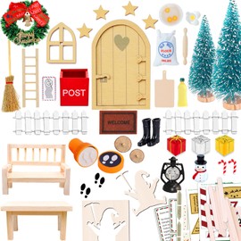 52 Pieces Gnome Door Accessories Christmas, Christmas Gnome Door Set, Miniature Elf Door, Gnome House, Christmas Decoration, Gnome Door, Complete Set with Snowman, Christmas Tree Wreath, Gnome