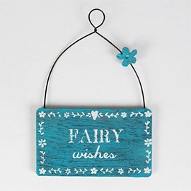 Sass & Belle Mini Rustic Blue Wooden "Fairy Wishes" Hanging Plaque/Sign 3.5x6cm