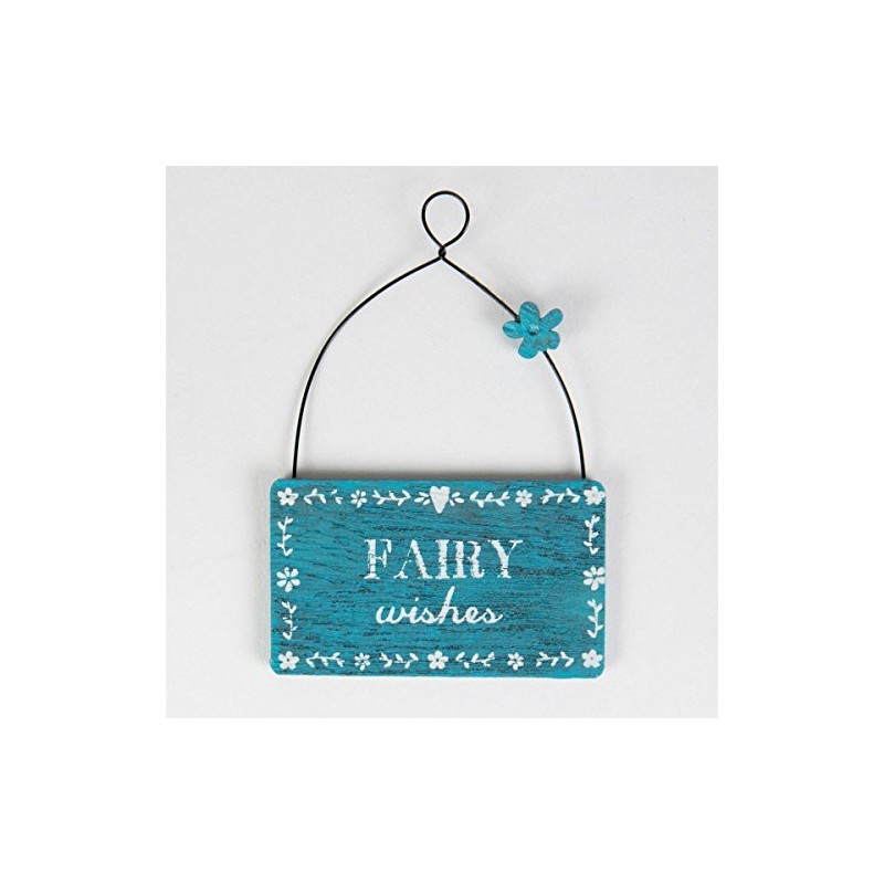 Sass & Belle Mini Rustic Blue Wooden "Fairy Wishes" Hanging