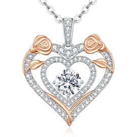 ANDSO Moissanite Heart Pendant Necklace for Women, 1-3 Carat,925 Sterling Silver Gold Plating Rose Flower Necklaces, Birthday Jewelry Gifts for Mom Wife Girlfriend Her