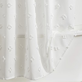 White Boho Tufted Floral Shower Curtain 72 x 72 Inches, Modern Farmhouse Shabby Chic Textured Geometric Simple Pretty Cute Fabric Bathroom Shower Curtains Set Waterproof & Winkle Resistant