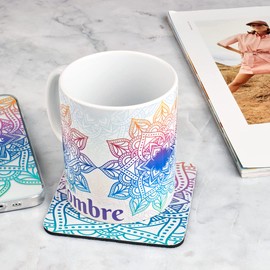 Taza para café Mandalas Personalizada con tu nombre, Taza para té Mandalas Colores Personalizada con tu nombre 325ml (11oz)