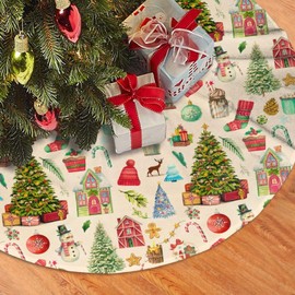 Retro Noel Christmas Tree Skirt 30 Inches Vintage Santa Tree Skirts Xmas Mat Farmhouse Ornaments Decorations for Mini Small Pencil Big Trees