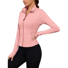 Avoogue Full Zip Lightweight Workout Jacket Women's Running Yoga Jacket with Thumb Hole Pink M
