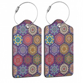 Luggage Tags for Suitcase,2 Pack Boho Mandala Luggage Tag Vintage Flowers Leather Privacy Cover ID Label with Stainless Steel Loop for Women Men Kids Girls Travel