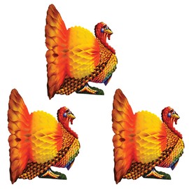 Beistle 12-inch Tissue Turkey Centerpiece; 3/Pack99066