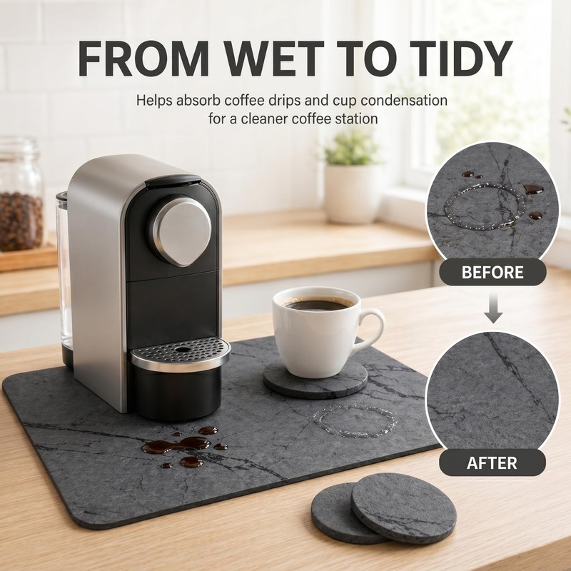 Stone Coffee Bar Mat for Countertop, Diatomaceous Earth