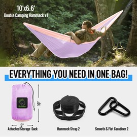 Hamaca de camping doble y individual portátil con correas de árbol, hamacas de paracaídas de nailon livianas, accesorios de campamento, equipo para mochileros interiores y exteriores, viajes, senderismo, playa