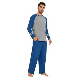 WiWi Men's Viscose from Bamboo Pajama Sets Long Sleeve Top and Pants Sleepwear Comfy Lightweight Loungewear S-XXL, Prussian Blue, X-Large