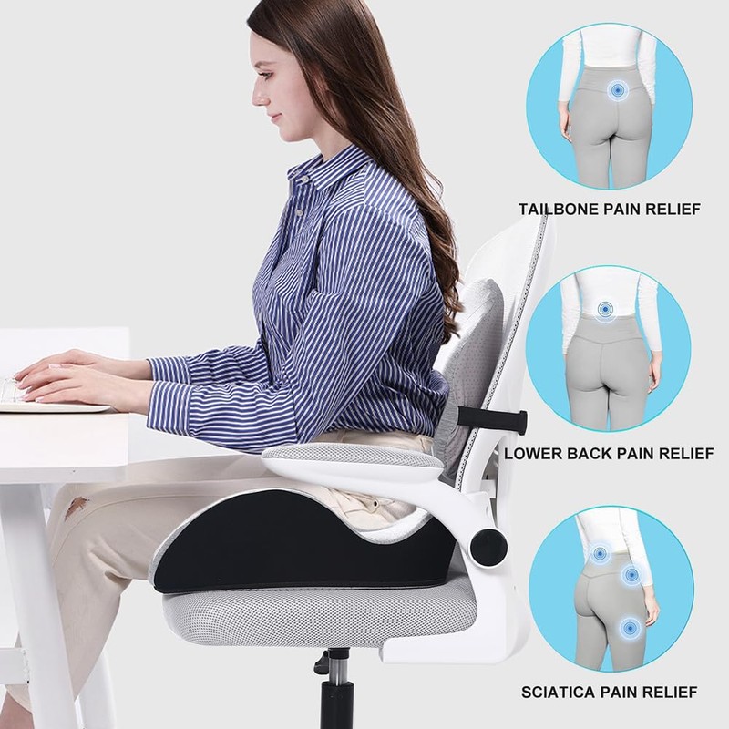 X Large Memory Foam Seat Cushion Lumbar Support Pillow for