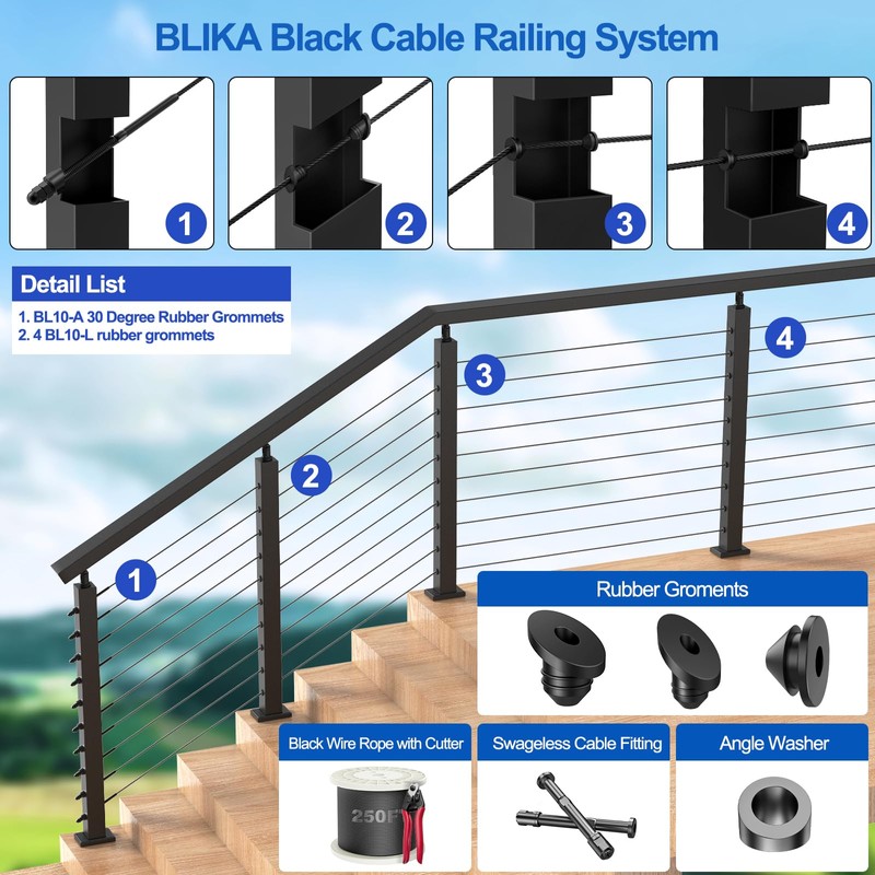 BLIKA 100 Pack 30 Degree Cable Railing Rubber Grommets for