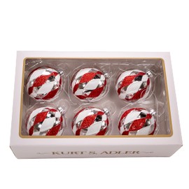 Kurt Adler 80MM Glass Red, White and Silver 6-Piece Ball Ornament Set