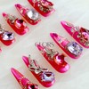 [GLORS] Luxury Press-On Nails, Pink Glitter False Nails with Rhinestones
