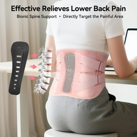 Back Brace for Lower Back Pain Women with Bionic Support System, Lumbar Support Belt for Men & Women, Breathable Mesh Design Back Support Brace for Herniated Disc, Sciatica, Scoliosis - Pink, XXL