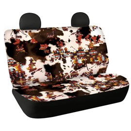 Binienty Dirty Splash 2 Pcs Universal Fit Auto Bench Seat Covers, Cow Print Car Back Seat Covers for Dogs Kids, Car Interior Decor Accessories