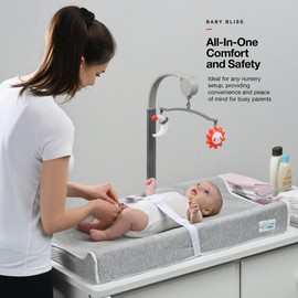 Changing Pad - Foam Contoured Baby Changing Pad for Dresser, Washable Soft & Removable Non-Slip Outer Cover + Inner Waterproof Lining, Bonus Portable Toy Bar with Music Mode Included