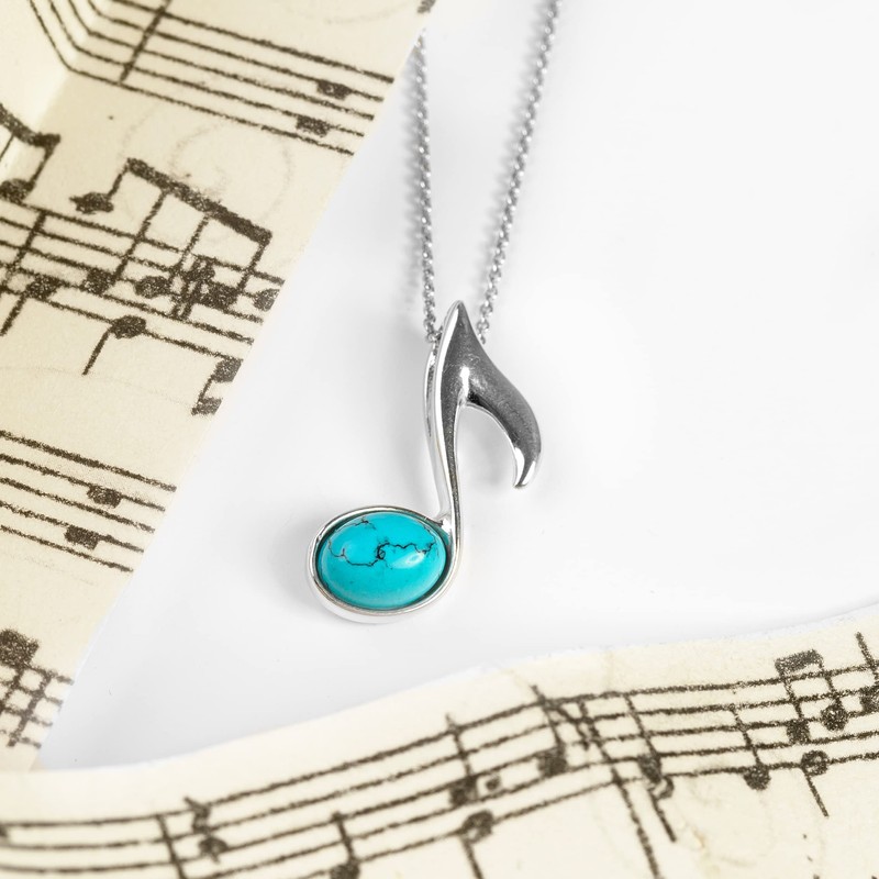 HENRYKA 925 Sterling Silver Quaver Music Note Necklace in Turquoise,