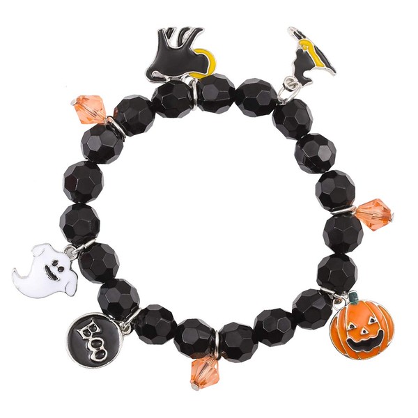 CEALXHENY Halloween Bracelets Ghost Pumpkin Switch Charm Bracelets Gifts Stretch Beaded Bracelets Women Girls (Style A)