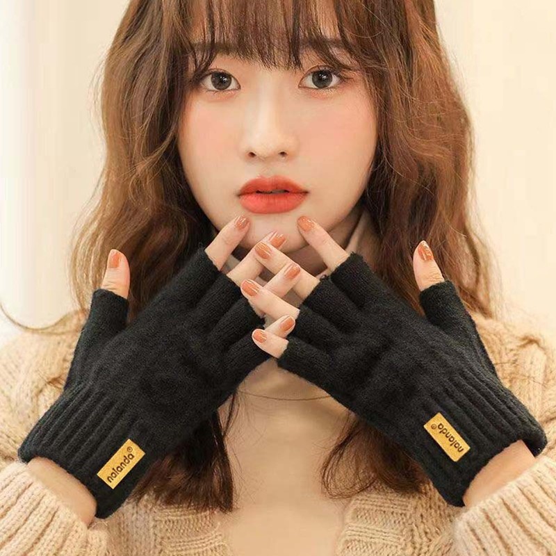 Winter Warm Knitted Fingerless Gloves Half Finger Mittens for Women