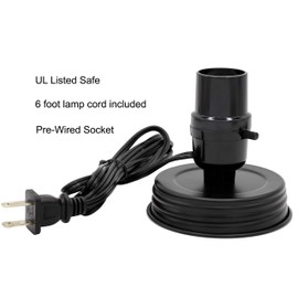 Creative Hobbies DIY Mason Jar Lamp Making Kit - Black Color Lid & Socket Great for Lamp Conversion, Fits Wide Mouth Canning, Fruit, Mason Jars, Pre-Wired and Easy to Use