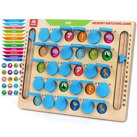 Coogam Memory Matching Game, Wooden Board Travel Toy with Memory Cards, Essential Activity for Road Trip Airplane/Car/Camping, Fine Motor Educational Gift Toy for 3 4 5 Year Old Kids