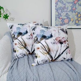 DILOXNSU Set of 2 Cushion Covers 50cm x 50cm Double-Sided Watercolour Flower Velvet Modern Decorative Square Pillow Cover for Sofa Livingroom Bedroom 20x20 Inches