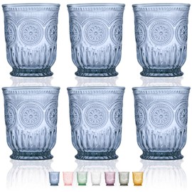 Yungala Blue highball glasses, set of 6, volume - 10oz, dishwasher safe vintage glassware made from blue glass, not coated or sprayed colored drinking glasses