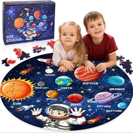 Solar System for Kids, 71 Piece Space Jigsaw Floor Puzzle for 3+ Year Olds, Giant Round Space Jigsaw Puzzles for Boys Girls, Presents Jigsaws Puzzle Games, Kids Jigsaws Puzzles Age 3 4 5 6 7 8
