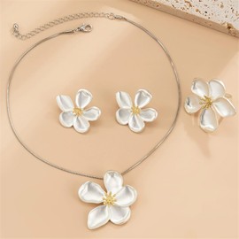 COLORFUL BLING Bohemian 3D Daisy Flower Earrings Choker Necklace Set for Women Floral Petal Adjustable Chunky Chain Statement Jewelry Wedding Birthday Gift, Zinc, No Gemstone
