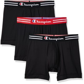 Champion Mens Briefs, Performance Stretch, Moisture Wicking, Multi-pack Boxer, Regular Leg - Black - 3 Pack, X-Large US