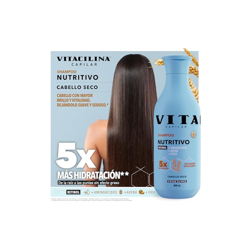 Vitacilina Shampoo Nutritivo de Avena y Coco, Botella de 400ml