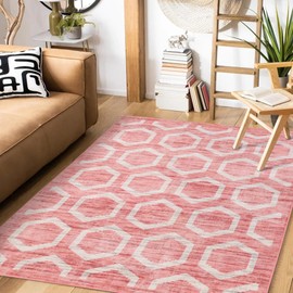 Shilucheng Area Rug for Bedroom,Modern 3x5 Carpet for Living Room Machine Washable Rug Clearance,Farmhouse Rug Non-Slip,Low Pile Floor Carpet for Dining Room (Pink)