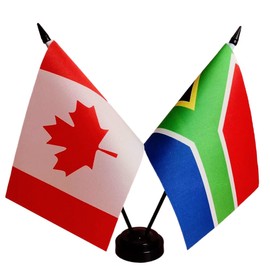 Canada South Africa Friendship Flag, South African Desk Flag,Canada South African Desk Flag,Twin Table Flag，South African Office Table Flag on Stand Base, Decorations for Offices, Families, Conference rooms