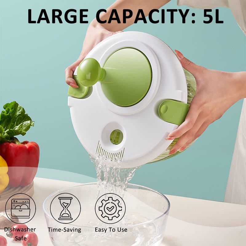 Salad Spinner, 5L Vegetable Washer Dryer Drainer Strainer with Bowl