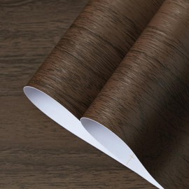 Safiyya Wood Contact Paper Dark Brown, Walnut Peel and Stick Wallpaper Thicken, Self Adhesive Removable Real Wood Grain Contact Paper, Wall Paper Rustic for Cabinets, Desk and Home Decor 15.9" x197"