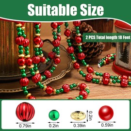 Geosar 12 Pcs Christmas Tree Bead Garland 9 Feet Twisted Beads Christmas Tree Pearl Garland Red and Green Xmas Tree Bead for Christmas Party Fireplace Wreath Ornaments