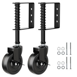 4" Spring Loaded Caster with Side Brake, Heavy Duty Rubber Wheel for Wooden Fence Gate with 360 Rotation, Farm Gate Support Helper - 2Pack, 220 Lbs Capacity, Black