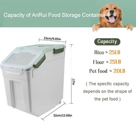 AnRui Dog Food Storage Container with Scoop, Large Airtight Plastic Pet Dog Cat Dry Food Bin, Cereal Grain Organizer Box for Rice, Flour, Snack, Baking Supplies, Kitchen Pantry, 20lb, Green