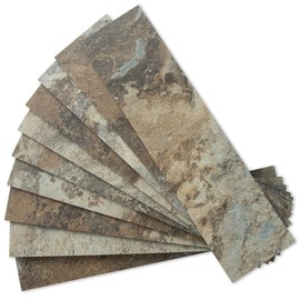 AULIGET 4-Piece Beige & Brown Slate Peel and Stick Backsplash Wall Tiles, 3" x 12" PVC Faux Stone Stick on Tiles for Backsplash Kitchen, Bathroom, Laundry Room, Camper, Fireplace