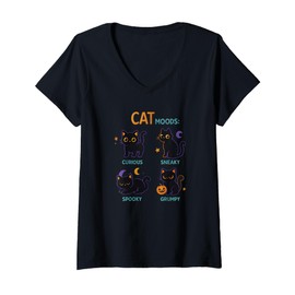 Womens Black Cat Moods Black Cat Animal Owner V-Neck T-Shirt